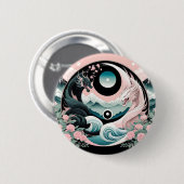 Dragons Blumenberge Rosa Landschaft Aquamarin Button (Vorne & Hinten)