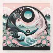 Dragons Blumenberge Rosa Landschaft Aquamarin Glasuntersetzer (Vorderseite)