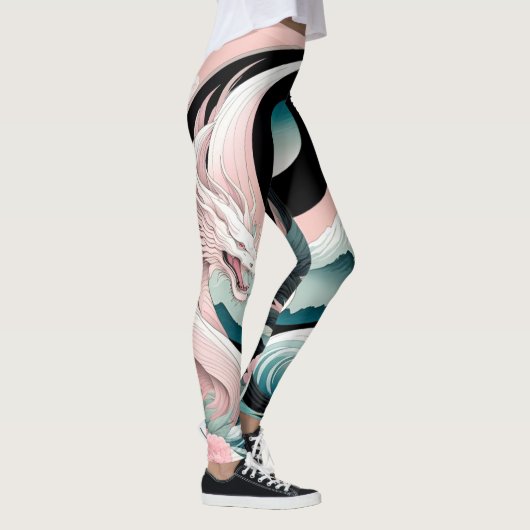 Dragons Blumenberge Rosa Landschaft Aquamarin Leggings (Rechts)