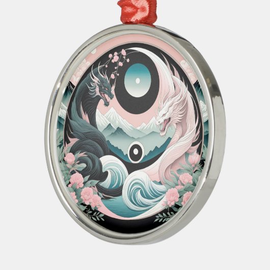 Dragons Blumenberge Rosa Landschaft Aquamarin Ornament Aus Metall (Links)