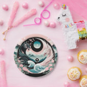 Dragons Blumenberge Rosa Landschaft Aquamarin Pappteller (Party)