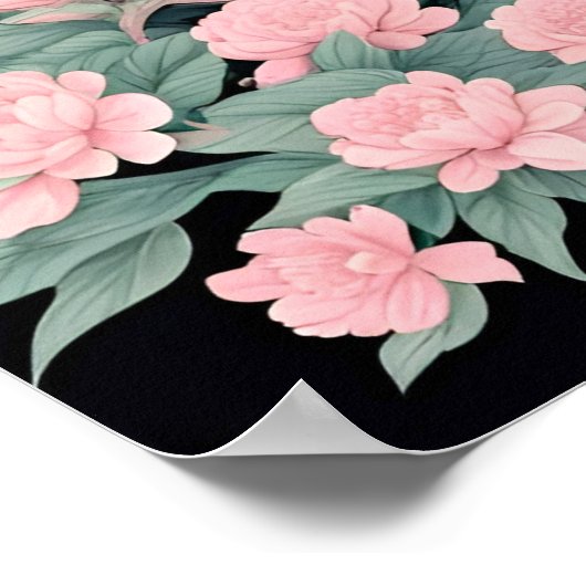 Dragons Blumenberge Rosa Landschaft Aquamarin Poster (Ecke)