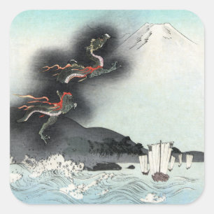 Dragon's Fury Sea Battle for Mount Fuji, Japan Quadratischer Aufkleber