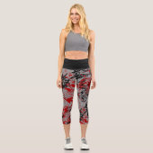 Dragons Grungy Abstrakt Art Red Black Gray Capri Leggings (Vorderseite)