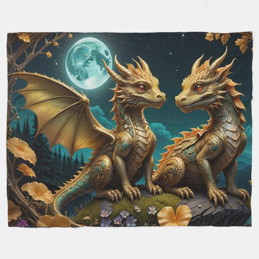 Dragon's in the moonlight fleecedecke (Vorderseite (Horizontal))