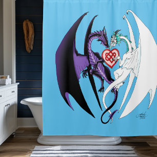 Dragons Liebe Heart Blue Duschvorhang