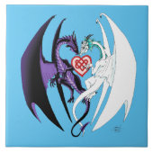 Dragons Liebe Heart Blue Fliese (Vorderseite)