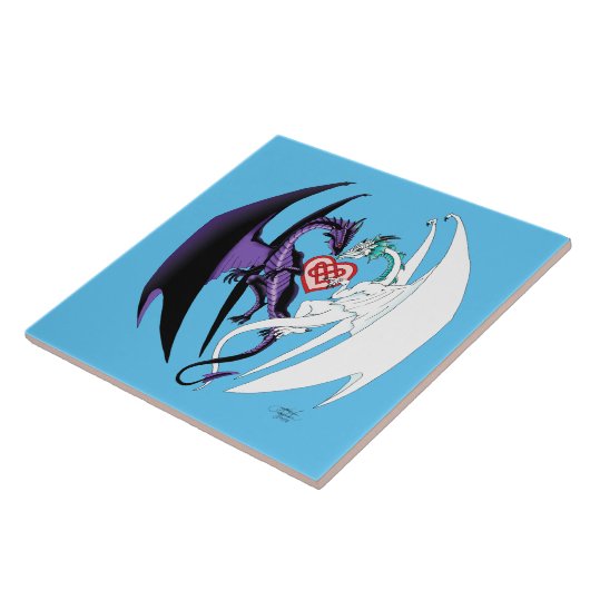 Dragons Liebe Heart Blue Fliese (Seite)