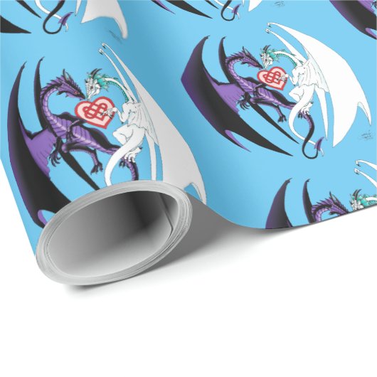 Dragons Liebe Heart Blue Geschenkpapier (Rolleneckpunkt)