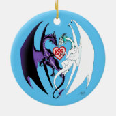 Dragons Liebe Heart Blue Keramik Ornament (Hinten)