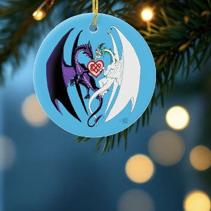 Dragons Liebe Heart Blue Keramik Ornament