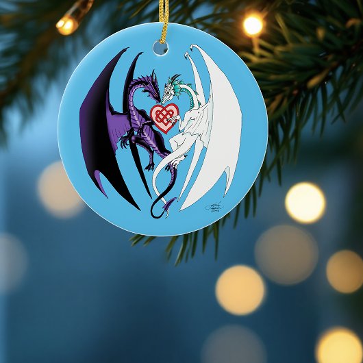 Dragons Liebe Heart Blue Keramik Ornament