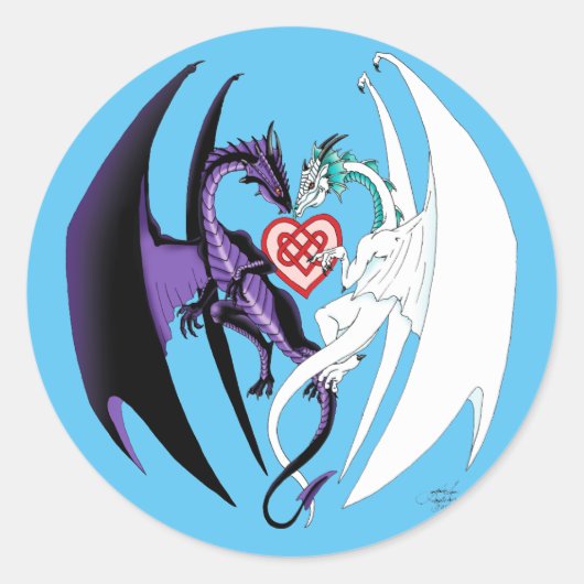 Dragons Liebe Heart Blue Runder Aufkleber (Vorderseite)