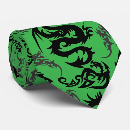 Dragons outline pattern 05.b.DOLP01.Green BG Krawatte (Gerollt)