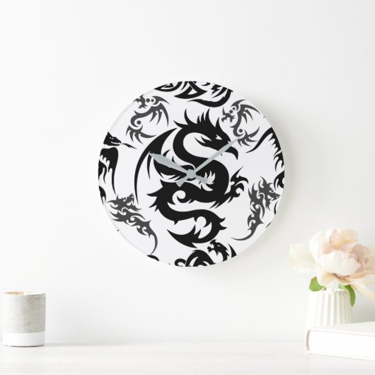 Dragons outline pattern 05.b.DOLP01 Große Wanduhr (Zuhause)