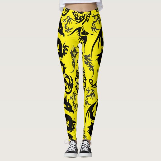 Dragons outline pattern 05.b.DOLP01. Yellow BG Leggings (Vorderseite)