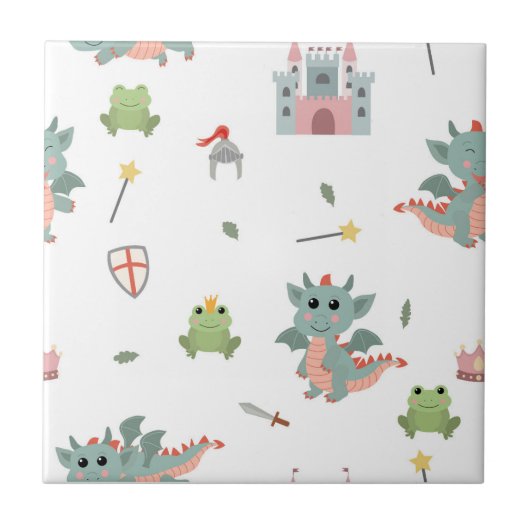 Dragons Ritter Burg Kinderzimmer Fliese (Vorderseite)