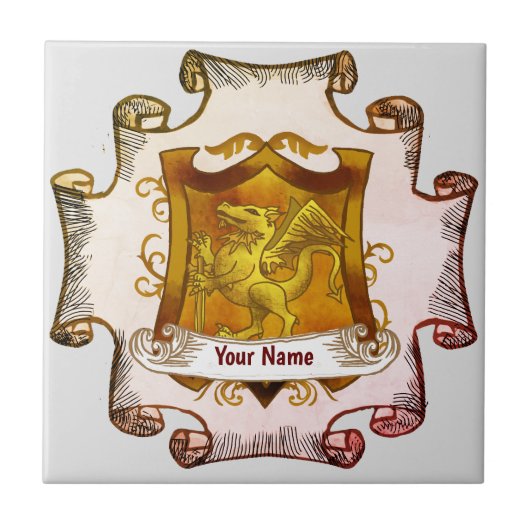 Dragons Schild Familienwappen Nachname Fliese (Vorderseite)