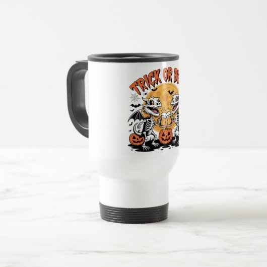 Dragons Trick oder Bier Skeletts Kunst Reisebecher (Vorderseite Links)