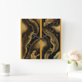 Dragons von Hokusai Quadratische Wanduhr (Zuhause)