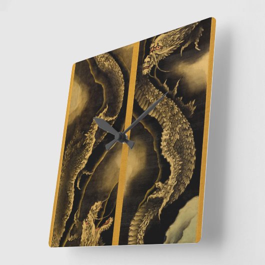 Dragons von Hokusai Quadratische Wanduhr (Winkel)