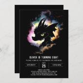 Dragon's Watercolor Dreamy Birthday Einladung (Vorne/Hinten)