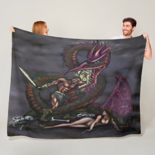 Dragonslayer Fantasy Art Fleece Blankon
