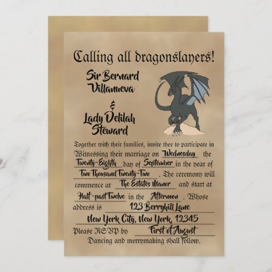 Dragonslayer-Rollen Einladung (Vorne/Hinten)