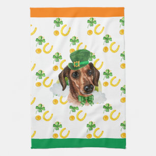 Draht-Dackel-Ferien-Heim-Dekoration St. Patrick's Geschirrtuch