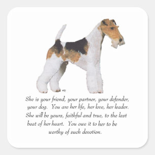Draht Fox Terrier Andenken WEIBLICH Quadratischer Aufkleber