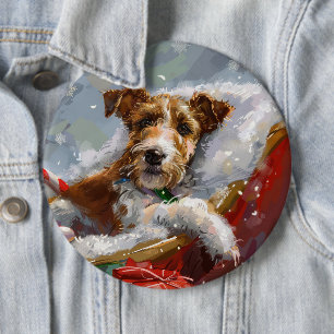 Draht Fox Terrier Hund Weihnachten Festlich Button
