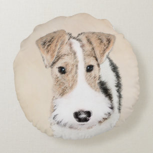 Draht-Fox-Terrier-Malerei - Niedliche Original-Hun Rundes Kissen