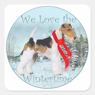 Draht-Fox-Terrier Weihnachten Quadratischer Aufkleber