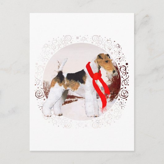 Draht-Fox-Terrier Winter Postkarte (Vorderseite)