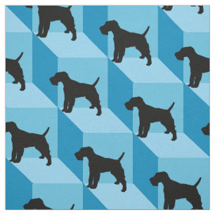 Draht-Foxterrier auf blauen Würfeln Stoff