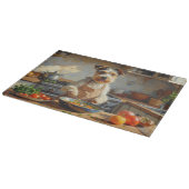 Draht-Foxterrier beim Kochen in der Küche Schneidebrett (Ecke)