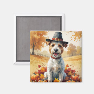 Draht-Foxterrier im Herbstlaub Thanksgiving Kunst Magnet