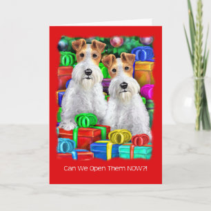 Draht-Foxterrier-offenes Geschenk-Weihnachten Feiertagskarte