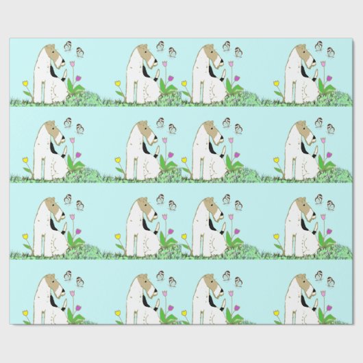 Draht-Foxterrier u. Schmetterling Geschenkpapier (Saum)