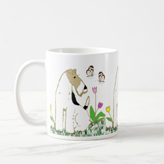 Draht-Foxterrier und Schmetterlinge Kaffeetasse (Links)