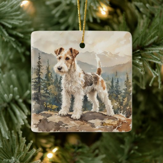 Draht-Fuchs-Terrier Keramikornament (Baum)