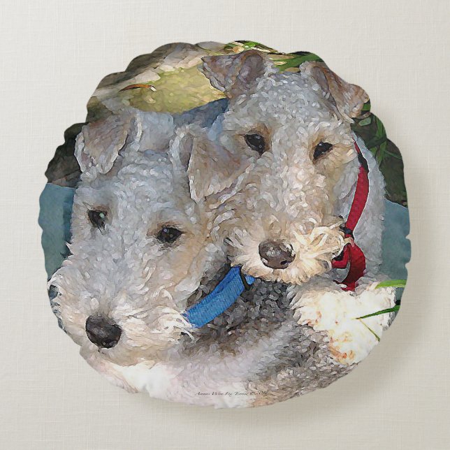 Drahtfox-Terrier Liebe Rundes Kissen (Vorderseite)