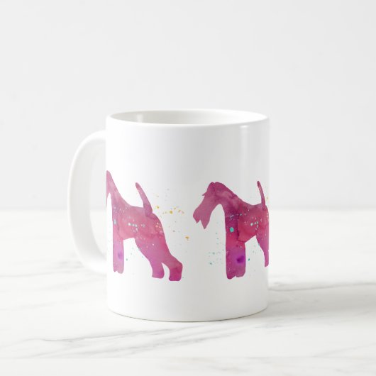 Drahtfox Terrier Silhouette Aquarellbild Kaffeetasse (Vorderseite Links)