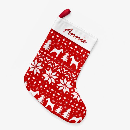Drahtfox-Terrier-Silhouette-Muster-niedlicher Kleiner Weihnachtsstrumpf (Vorderansicht (hängend))