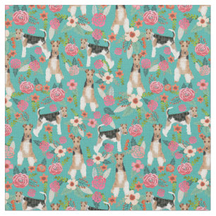 Drahtfuchs-Terraine Vintage Blüten Türkis Stoff