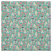 Drahtfuchs-Terraine Vintage Blüten Türkis Stoff (Muster)
