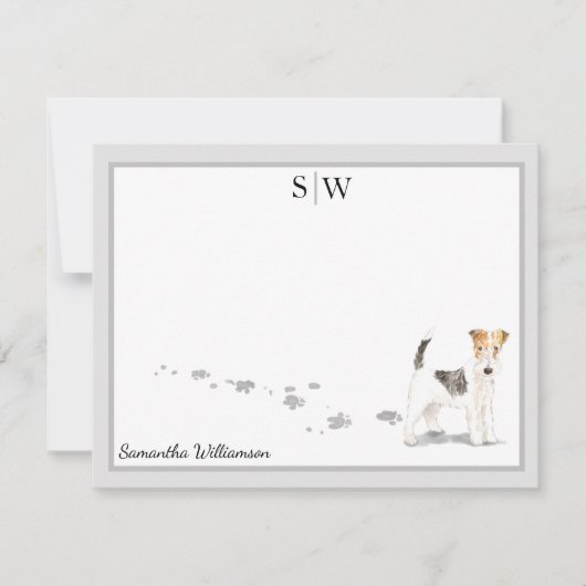 Drahtgehaarige Terrier Gray Border Monogram Custom Mitteilungskarte (Vorderseite)