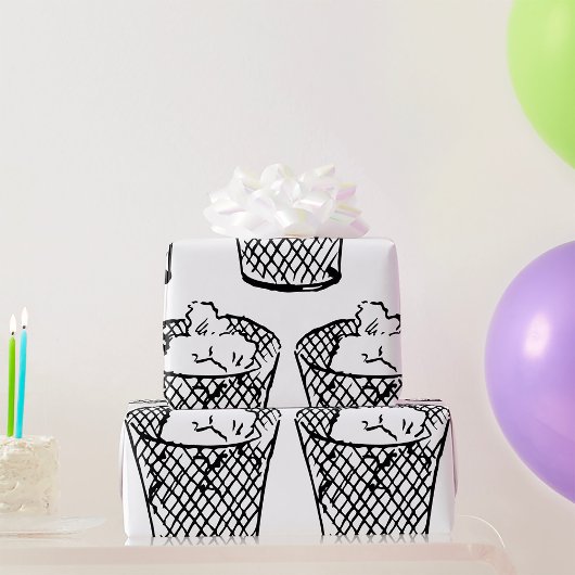 Drahtgitter-Abfalleimer Schwarz-Weiß-Müll Geschenkpapier