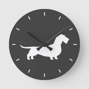 Drahthaar-Dachshund-Silhouette Runde Wanduhr