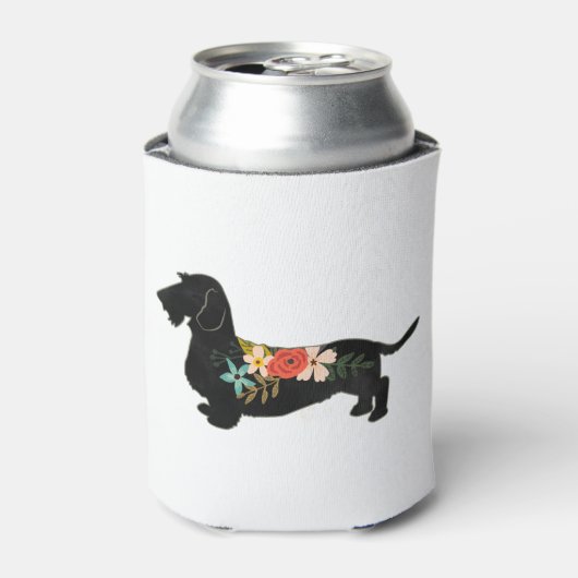 Drahthaar Dackel Bohemische Blumenzubereitung Silh Dosenkühler (Kanne Vorderseite)